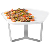 Rosseto SM270 Forme White Melamine Polygon Tray with 7" Silver 3-Leg Riser