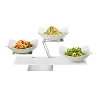 Rosseto SK048 Swan 14 5/16" Stainless Steel Riser with White Melamine Riser Shelf and 3 Forme Melamine Bowl 5-Piece Set