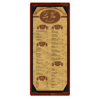 Menu Solutions WDPIX-BA Mahogany 4 1/4" x 11" Customizable Wood Menu Board with Picture Corners