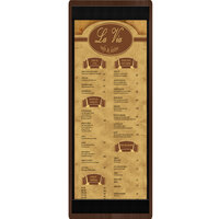Menu Solutions WDSTR-BD Walnut 4 1/4" x 14" Customizable Wood Menu Board with Top and Bottom Strips
