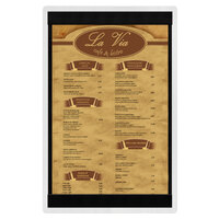 Menu Solutions WDSTR-A White Wash 5 1/2" x 8 1/2" Customizable Wood Menu Board with Top and Bottom Strips