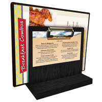 Menu Solutions WDMHS 3" x 7" Black Wood Tabletop Menu Caddy with Clip