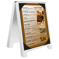 Menu Solutions WDSD-PIX-A 4" x 6" White Wash Wood Sandwich Menu Board Tent with Picture Corners