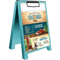 Menu Solutions WDSD-CL-B 5" x 7" Sky Blue Wood Sandwich Menu Board Tent with Clip