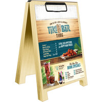 Menu Solutions WDSD-CL-B 5" x 7" Natural Wood Sandwich Menu Board Tent with Clip