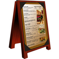 Menu Solutions WDSD-PIX-B 5" x 7" Mahogany Wood Sandwich Menu Board Tent with Picture Corners