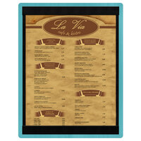 Menu Solutions WDSTR-C Sky Blue 8 1/2" x 11" Customizable Wood Menu Board with Top and Bottom Strips