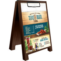 Menu Solutions WDSD-CL-B 5" x 7" Walnut Wood Sandwich Menu Board Tent with Clip