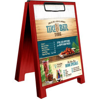 Menu Solutions WDSD-CL-B 5" x 7" Berry Wood Sandwich Menu Board Tent with Clip