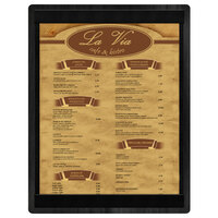 Menu Solutions WDSTR-C Black 8 1/2" x 11" Customizable Wood Menu Board with Top and Bottom Strips