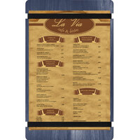 Menu Solutions WDRBB-D Denim 8 1/2" x 14" Customizable Wood Menu Board with Rubber Band Straps