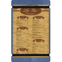 Menu Solutions WDRBB-D True Blue 8 1/2" x 14" Customizable Wood Menu Board with Rubber Band Straps