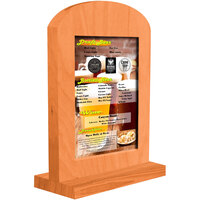 Menu Solutions WTARCH-B 5" x 7" Mandarin Arched Wood Menu Tent with Straight Base