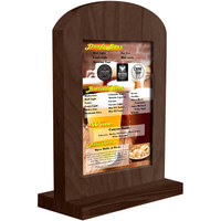 Menu Solutions WTARCH-B 5" x 7" Walnut Arched Wood Menu Tent with Straight Base