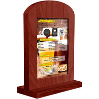 Menu Solutions WTARCH-B 5" x 7" Mahogany Arched Wood Menu Tent with Straight Base