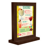 Menu Solutions WTFR-A 4" x 6" Walnut Framed Wood Menu Tent with Straight Base