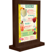 Menu Solutions WTFR-B 5" x 7" Walnut Framed Wood Menu Tent with Straight Base