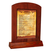 Menu Solutions WTARCH-B-2S 5" x 7" Mahogany Arched Wood Menu Tent with Angled Base