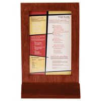 Menu Solutions WTFR-B-2S 5" x 7" Mahogany Framed Wood Menu Tent with Angled Base