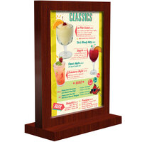 Menu Solutions WTFR-B 5" x 7" Mahogany Framed Wood Menu Tent with Straight Base