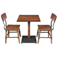 Lancaster Table & Seating Industrial 24" Square Rustic Walnut Finish Solid Wood Live Edge Standard Height Table with 2 Chairs