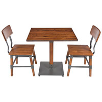 Lancaster Table & Seating Industrial 24" x 30" Rustic Walnut Finish Solid Wood Live Edge Standard Height Table with 2 Chairs