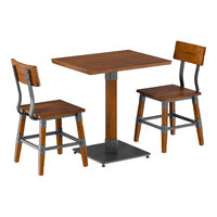 Lancaster Table & Seating Industrial 24" x 30" Rustic Walnut Finish Solid Wood Live Edge Standard Height Table with 2 Chairs