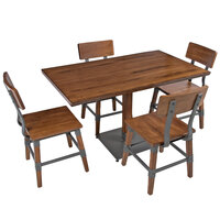 Lancaster Table & Seating Industrial 30" x 48" Rustic Walnut Finish Solid Wood Live Edge Standard Height Table with 4 Chairs