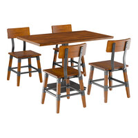Lancaster Table & Seating Industrial 30" x 48" Rustic Walnut Finish Solid Wood Live Edge Standard Height Table with 4 Chairs