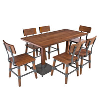 Lancaster Table & Seating Industrial 30" x 60" Rustic Walnut Finish Solid Wood Live Edge Standard Height Table with 6 Chairs