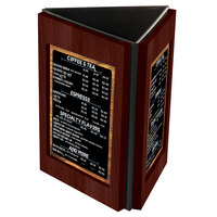 Menu Solutions TRIWD-B Charleston 5" x 7" Mahogany Three View Wooden Table Tent