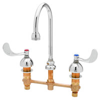 T&S B-2866-04-F12 EasyInstall Deck Mounted Medical Faucet with 5 13/16" Swivel Gooseneck Nozzle, 8" Centers, Rosespray Outlet with 1.2 GPM Flow Control, Eterna Cartridges, and Wrist Handles