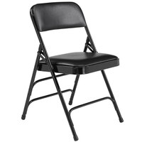 National Public Seating 1310 Black Metal Folding Chair with 1 1/4" Caviar Black Vinyl Padded Seat - 4/Pack