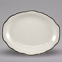 Homer Laughlin from Steelite International Styleline Black 9 7/8" x 7" Oval Scalloped China Platter - 24/Case