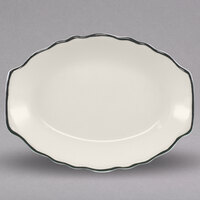 Homer Laughlin from Steelite International Styleline Black 7 3/4" x 5 5/8" Oval Scalloped China Platter - 36/Case