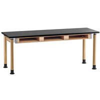 National Public Seating SLT5-2460CB 24" x 60" Height Adjustable Science Lab Table with Oak Legs and Book Compartments