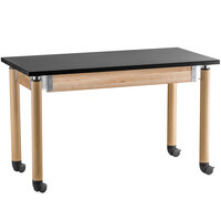 National Public Seating SLT5-3060CC 30" x 60" Height Adjustable Mobile Science Lab Table with Oak Legs