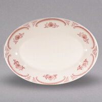 Homer Laughlin from Steelite International HL1552 American Rose Red 11 3/4" x 8 1/4" Oval Ivory (American White) Rolled Edge China Platter - 12/Case