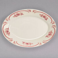 Homer Laughlin from Steelite International HL1582 American Rose Red 15 5/8" x 11 1/4" Oval Ivory (American White) Rolled Edge China Platter - 12/Case