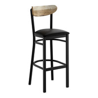 Lancaster Table & Seating Boomerang Black Finish Bar Stool with Black Vinyl Seat and Driftwood Back