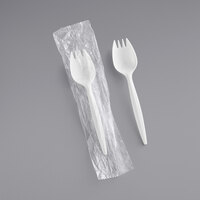 Choice Individually Wrapped Medium Weight White Polypropylene Plastic Spork - 1000/Case