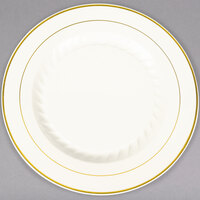 Fineline Silver Splendor 510-BO 10" Bone / Ivory Plastic Plate with Gold Bands - 120/Case