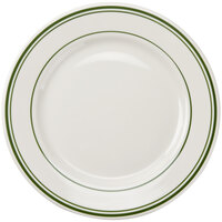 Tuxton TGB-016 Green Bay 10 1/2" Eggshell Wide Rim Rolled Edge China Plate with Green Bands - 12/Case