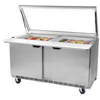 Beverage-Air SPE60HC-24M-STL-23 60" 2 Door Mega Top ADA Height Glass Lid Refrigerated Sandwich Prep Table