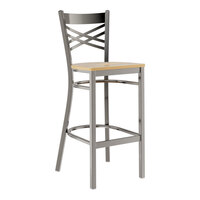 Lancaster Table & Seating Clear Coat Finish Cross Back Bar Stool with Driftwood Seat - Assembled