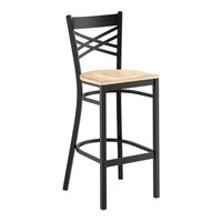 Lancaster Table & Seating Black Finish Cross Back Bar Stool with Driftwood Seat - Assembled
