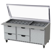 Beverage-Air SPED72HC-30M-4-STL 72" 1 Door 4 Drawer Mega Top Glass Lid Refrigerated Sandwich Prep Table