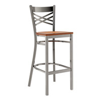 Lancaster Table & Seating Clear Coat Finish Cross Back Bar Stool with Antique Walnut Wood Seat - Assembled