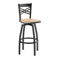 Lancaster Table & Seating Black Finish Cross Back Swivel Bar Stool with Driftwood Seat