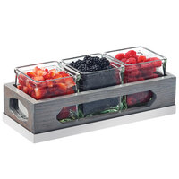 Cal-Mil 3806-83 Ashwood Gray Oak Wood Organizer with 3 Square Glass Jars - 12 3/4" x 5" x 4 1/2"